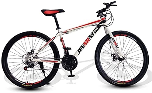 Mountain Bike : HUAQINEI Mountain Bikes, 26 inch mountain bike adult male and female variable speed travel bicycle spoke wheel Alloy frame with Disc Brakes (Color : White Red, Size : 21 speed)