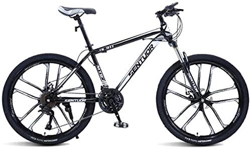Mountain Bike : HUAQINEI Mountain Bikes, 26 inch mountain bike cross-country variable speed racing light bicycle ten wheels Alloy frame with Disc Brakes (Color : Black and white, Size : 24 speed)
