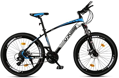 Mountain Bike : HUAQINEI Mountain Bikes, 26 inch mountain bike male and female adult super light racing light bicycle spoke wheel Alloy frame with Disc Brakes (Color : Black blue, Size : 24 speed)