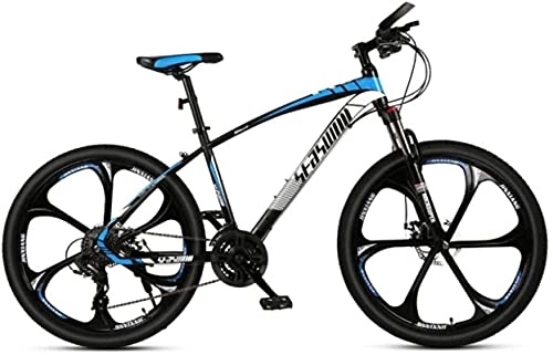 Mountain Bike : HUAQINEI Mountain Bikes, 26 inch mountain bike male and female adult ultralight racing light bicycle six- wheel Alloy frame with Disc Brakes (Color : Black blue, Size : 21 speed)