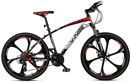 Mountain Bike : HUAQINEI Mountain Bikes, 26 inch mountain bike male and female adult ultralight racing light bicycle six- wheel Alloy frame with Disc Brakes (Color : Black red, Size : 24 speed)