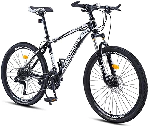 Mountain Bike : HUAQINEI Mountain Bikes, 26 inch mountain bike male and female adult variable speed racing ultra light bicycle 40 wheels Alloy frame with Disc Brakes (Color : Black and white, Size : 30 speed)