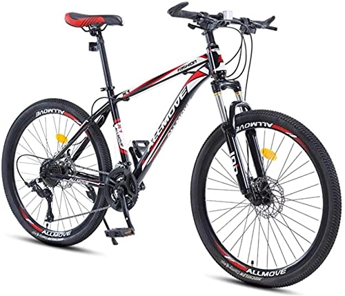 Mountain Bike : HUAQINEI Mountain Bikes, 26 inch mountain bike male and female adult variable speed racing ultra light bicycle 40 wheels Alloy frame with Disc Brakes (Color : Black red, Size : 27 speed)