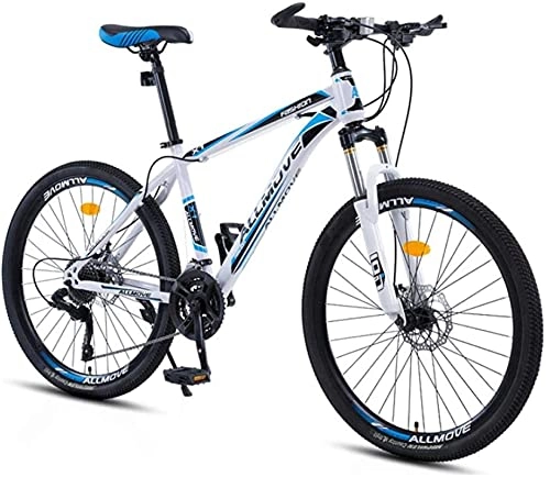 Mountain Bike : HUAQINEI Mountain Bikes, 26 inch mountain bike male and female adult variable speed racing ultra light bicycle 40 wheels Alloy frame with Disc Brakes (Color : White blue, Size : 30 speed)