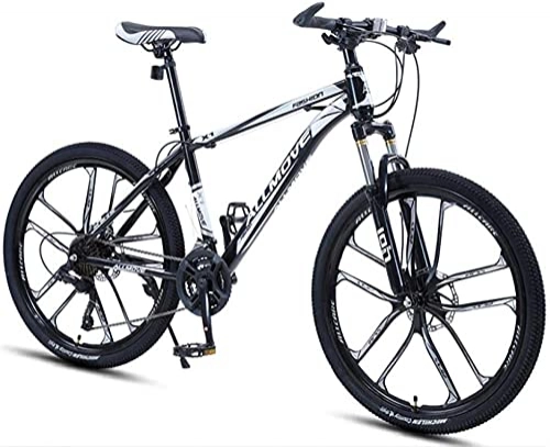Mountain Bike : HUAQINEI Mountain Bikes, 26 inch mountain bike male and female adult variable speed racing ultra-light bicycle ten knife wheel Alloy frame with Disc Brakes (Color : Black and white, Size : 30 speed)