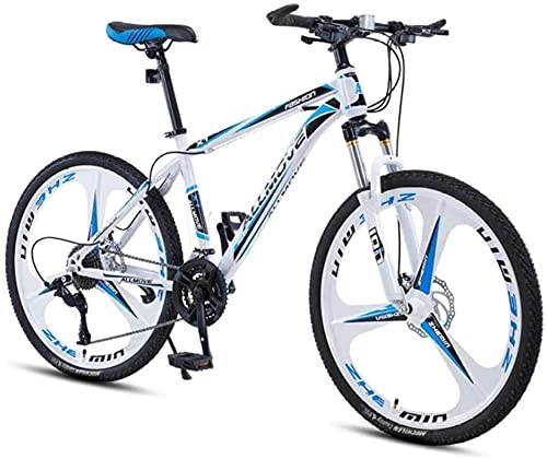Mountain Bike : HUAQINEI Mountain Bikes, 26 inch mountain bike male and female adult variable speed racing ultra-light bicycle tri- Alloy frame with Disc Brakes (Color : White blue, Size : 30 speed)