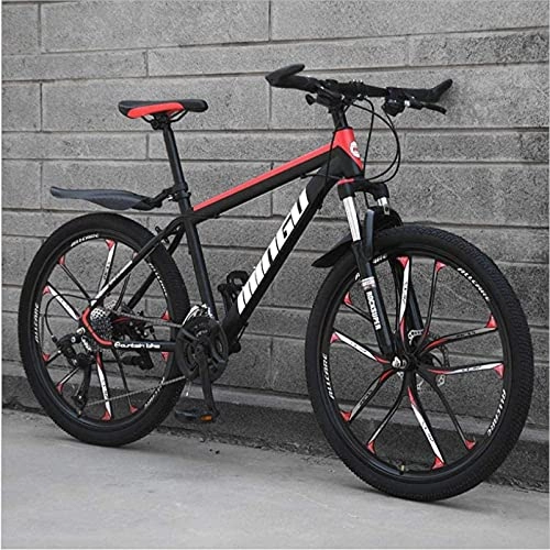 Mountain Bike : HUAQINEI Mountain Bikes, 26 inch mountain bike variable speed cross-country shock-absorbing bicycle portable road racing ten-blade Alloy frame with Disc Brakes (Color : Black red, Size : 27 speed)