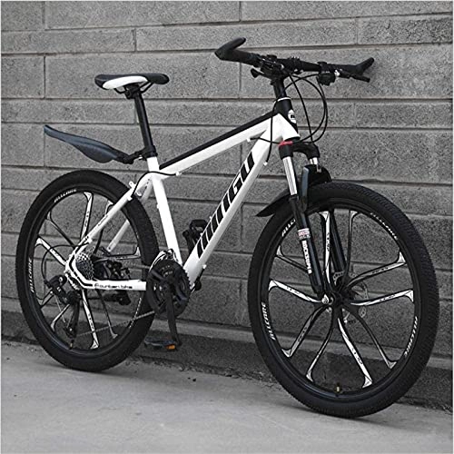 Mountain Bike : HUAQINEI Mountain Bikes, 26 inch mountain bike variable speed cross-country shock-absorbing bicycle portable road racing ten-blade Alloy frame with Disc Brakes (Color : White black, Size : 27 speed)