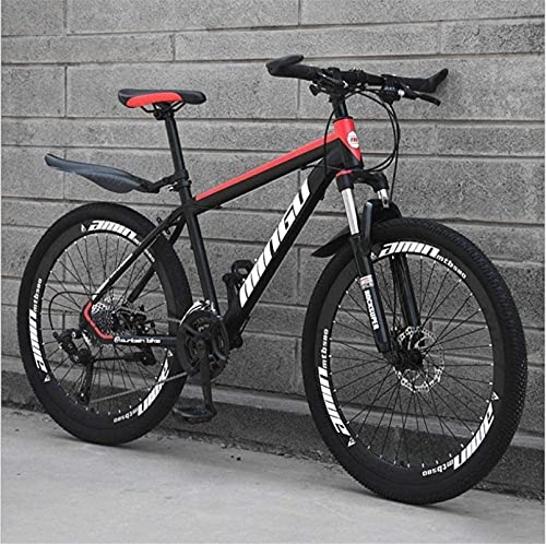 Mountain Bike : HUAQINEI Mountain Bikes, 26 inch mountain bike variable speed off-road shock-absorbing bicycle light road racing 40 wheels Alloy frame with Disc Brakes (Color : Black red, Size : 30 speed)
