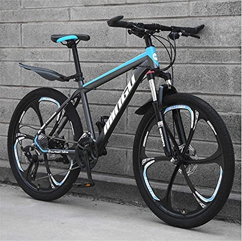 Mountain Bike : HUAQINEI Mountain Bikes, 26 inch mountain bike variable speed off-road shock-absorbing bicycle light road racing six-wheel Alloy frame with Disc Brakes (Color : Black blue, Size : 30 speed)