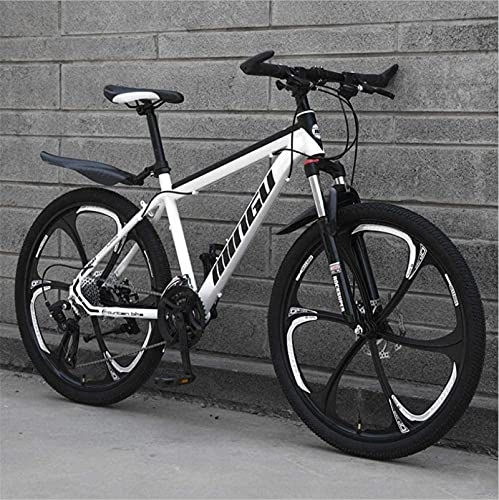 Mountain Bike : HUAQINEI Mountain Bikes, 26 inch mountain bike variable speed off-road shock-absorbing bicycle light road racing six-wheel Alloy frame with Disc Brakes (Color : White black, Size : 27 speed)
