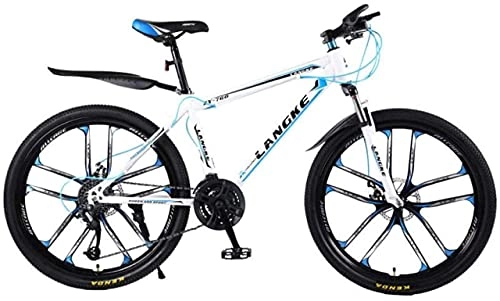 Mountain Bike : HUAQINEI Mountain Bikes, 26 inch mountain bike variable speed ten-wheel bicycle for men and women Alloy frame with Disc Brakes (Color : White blue, Size : 24 speed)