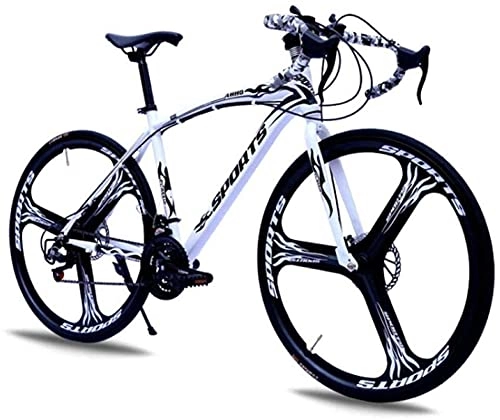 Mountain Bike : HUAQINEI Mountain Bikes, 26-inch road bike with variable speed and double disc brakes, one wheel for racing bicycles Alloy frame with Disc Brakes (Color : White black, Size : 30 speed)