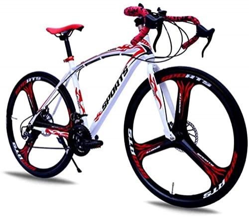 Mountain Bike : HUAQINEI Mountain Bikes, 26-inch road bike with variable speed and double disc brakes, one wheel for racing bicycles Alloy frame with Disc Brakes (Color : White Red, Size : 21 speed)