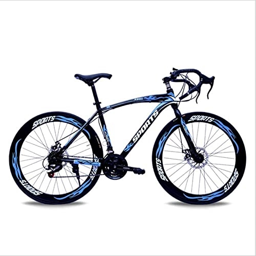 Mountain Bike : HUAQINEI Mountain Bikes, 26-inch road bike with variable speed bend and double disc brakes, racing bike, 60 wheels Alloy frame with Disc Brakes (Color : Black blue, Size : 24 speed)