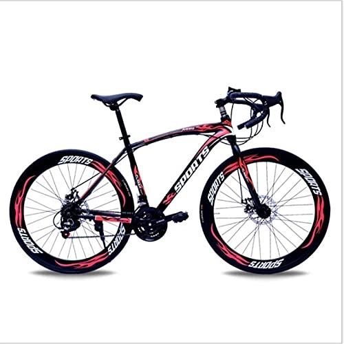 Mountain Bike : HUAQINEI Mountain Bikes, 26-inch road bike with variable speed bend and double disc brakes, racing bike, 60 wheels Alloy frame with Disc Brakes (Color : Black red, Size : 24 speed)