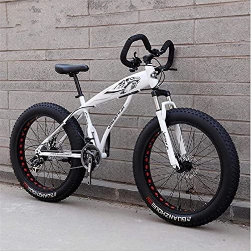 Mountain Bike : HUAQINEI Mountain Bikes, 26 inch snow bike super wide tire variable speed 4.0 snow bike mountain bike butterfly handle Alloy frame with Disc Brakes (Color : White black, Size : 21 speed)