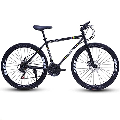 Mountain Bike : HUAQINEI Mountain Bikes, 26 inch variable speed dead fly bicycle dual disc brake pneumatic tire solid tire 24 speed bicycle road racing 60 knife circle black Alloy frame with Disc Brakes