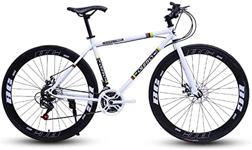 Mountain Bike : HUAQINEI Mountain Bikes, 26 inch variable speed dead fly bicycle dual disc brake pneumatic tire solid tire 27 speed bicycle road racing 60 knife circle white Alloy frame with Disc Brakes