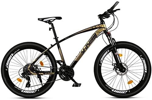 Mountain Bike : HUAQINEI Mountain Bikes, 27.5 inch mountain bike male and female adult super light racing light bicycle spoke wheel Alloy frame with Disc Brakes (Color : Black gold, Size : 30 speed)