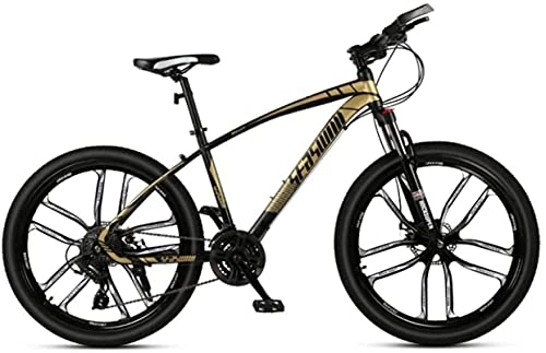 Mountain Bike : HUAQINEI Mountain Bikes, 27.5 inch mountain bike male and female adult ultralight racing light bicycle ten- wheel Alloy frame with Disc Brakes (Color : Black gold, Size : 24 speed)