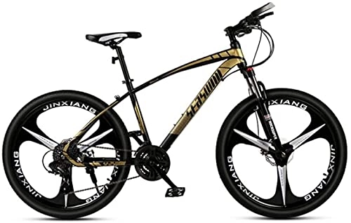 Mountain Bike : HUAQINEI Mountain Bikes, 27.5 inch mountain bike men's and women's adult ultralight racing lightweight bicycle tri- Alloy frame with Disc Brakes (Color : Black gold, Size : 21 speed)