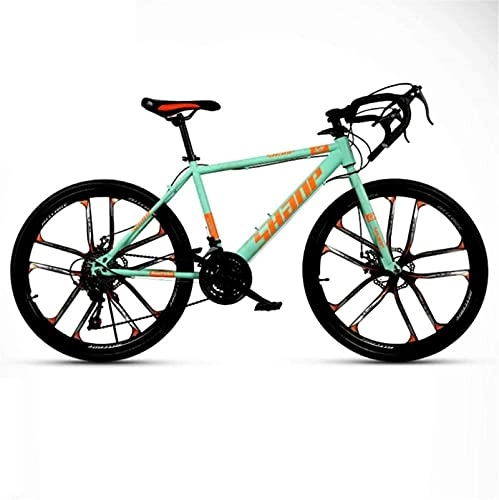 Mountain Bike : HUAQINEI Mountain Bikes, Variable speed dead fly bicycle 27-speed adult lightweight road racing live fly bicycle ten wheels Alloy frame with Disc Brakes (Color : Green, Size : 24 inches)