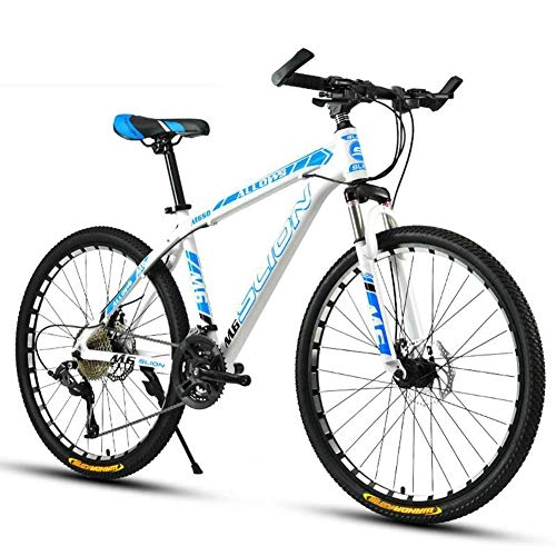 Mountain Bike : HUWAI Full Dual-Suspension Mountain Bike, Mountain Bike for Men and Women, Status 24, 26-Inch Wheels, Medium High-Tensile Steel Frame, white blue, 24 inches