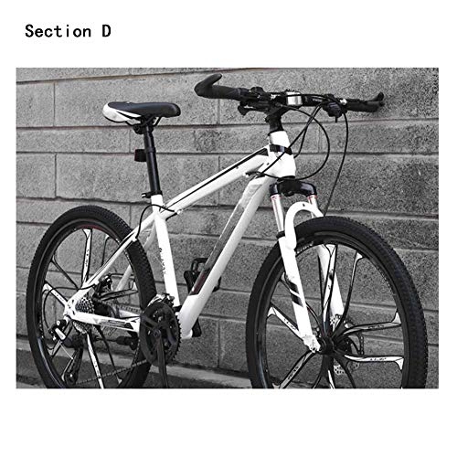 Mountain Bike : HWOEK Adults Cruiser Bike, Dual Disc Brake 24 / 26 Inch Hardtail Mountain Bike High Carbon Steel Frame 21 / 24 / 27 Speed Adjustable Seat, White, C1 21 Speed