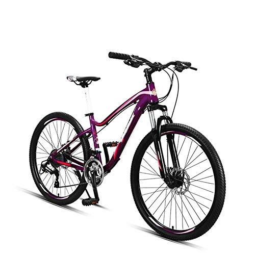 Mountain Bike : HWOEK Adults Mountain Bike, Double Disc Brake 26 Inch Mountain Bicycle with Front Suspension Adjustable Sport Seat 27 Speed Unisex, Purple