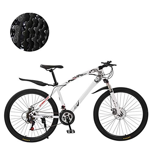 Mountain Bike : HZYYZH Bicycle, Adult Off-Road Mountain Bike, Hard Frame 26-Inch City Bike Double Disc Brake Off-Road Mountain Bike High Carbon Steel Frame, White, 27 speed