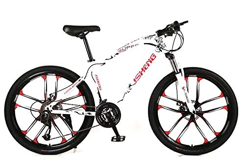 Mountain Bike : I-eJS Mountain Bike, 21 speed front and rear mudguards front and rear mechanical disc brake, All-terrain mountain bike, with Disc Brakes, 26" inch steel frame, White