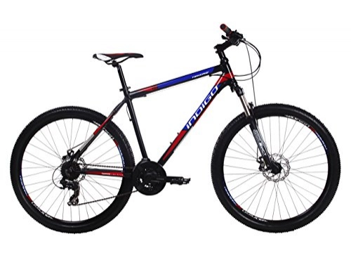 Mountain Bike : Indigo Traverse, Mens Mountain Bike, 21 Speed, 27.5 Inch Wheel, Black, Red & Blue (17.5Inch Frame)