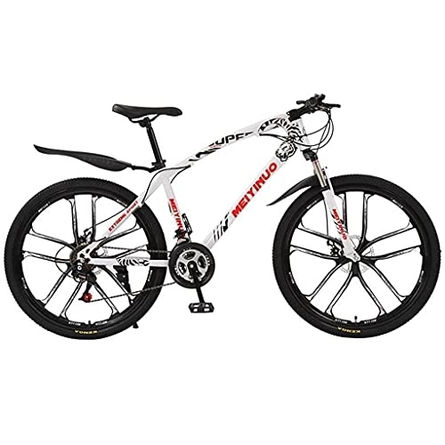 Mountain Bike : JAMCHE 26 in Steel Mountain Bike for Adults Mens Womens 21 / 24 / 27 Speeds with Disc Brake Carbon Steel Frame for a Path, Trail & Mountains / White / 21 Speed