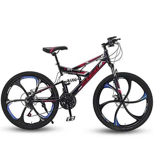 Mountain Bike : JAMCHE 26-inch Mountain Bike, 21 / 24 / 27 / 30 Speed Gear System Mountain Bicycle With High Carbon Steel Frame and Double Disc Brake, Dual Suspension Unisex Adult Mountain Bicycle, Road Bike