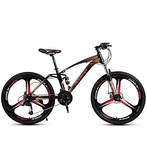 Mountain Bike : JAMCHE Full Suspension Mountain Bike 26 Inches Wheel 21 / 24 / 27 / 30 Speed Gear System With High Carbon Steel Frame, Front and Rear Disc Brake, Dual Suspension Unisex Adult Mountain Bicycle