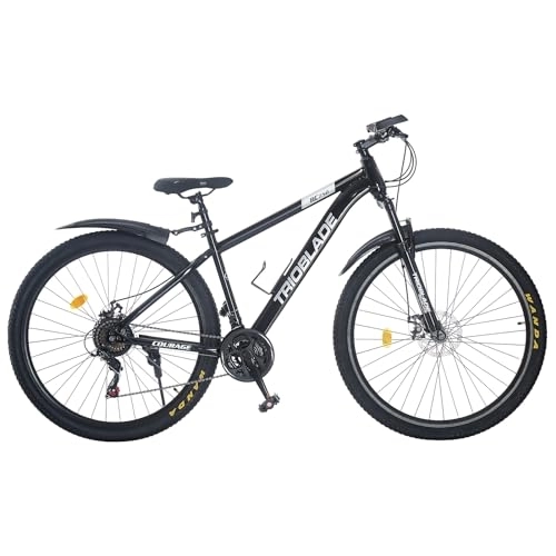 Mountain Bike : Jamiah 29 Inch Adult Mountain Bike Hardtail Trail MTB Bicycle, 17 Inch Aluminum Frame Mountain Bicycle - Shimano 21 Speeds Dual Disc Brake (Black, Without Rear Rack)