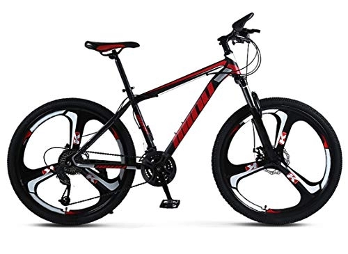 Mountain Bike : JFSKD Mountain Bike 26" inch steel frame, 21 24 27 30 speed fully adjustable rear shock unit front suspension forks Shock Absorption Mountain Bicycle, black red overall wheel, 21