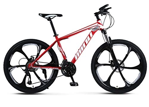 Mountain Bike : JFSKD Mountain Bike 26" inch steel frame, 21 24 27 30 speed fully adjustable rear shock unit front suspension forks Shock Absorption Mountain Bicycle, red overall wheel, 24
