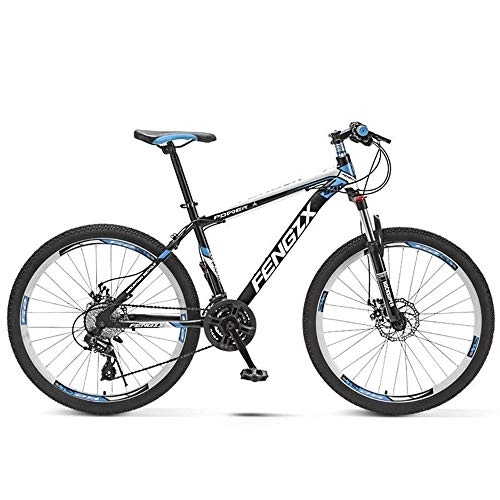 Mountain Bike : JHKGY 27 Speed Mountain Bike for Adult And Youth, Outdoor Bikes, Lightweight Mountain Bikes Dual Disc Brakes Suspension Fork, High Carbon Steel, blue A, 24 inch