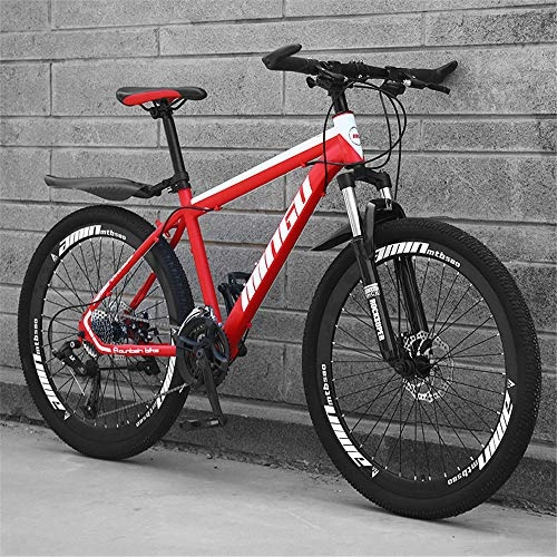 Mountain Bike : JHKGY 27 Speed Mountain Bike, Wheels Dual Suspension Bike, Aluminum Alloy And High Carbon Steel, Full Suspension Disc Brake Outdoor Bikes, for Men Women, red A, 24 inch