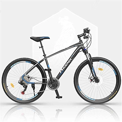 Mountain Bike : JHKGY Mountain Bike, Dual Disc Brake Aluminum Alloy Frame Mountain Bike, 27 Speed 26 Inches Spoke Wheels Mountain Bike, blue
