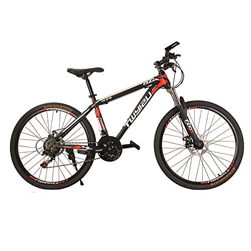 Mountain Bike : JHKGY Mountain Bikes, 26 Inch 21 Speed Shock-Absorbing Road Bike, Aluminum Alloy Double Front Suspension Bicycle, Youth / Adult Mountain Bike, Black