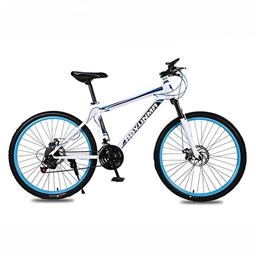 Mountain Bike : JHKGY Youth / Adult Mountain Bike, Dual Disc Brake High-Carbon Steel Frame Mountain Bike, 21 Speed Steel Frame 26 Inches Spoke Wheels, Dual Suspension Bike, blue