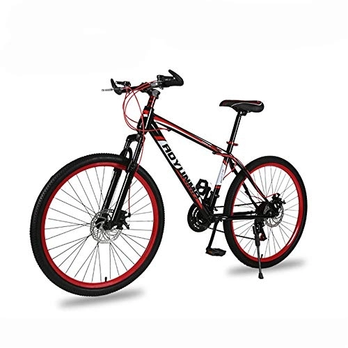 Mountain Bike : JHKGY Youth / Adult Mountain Bike, Dual Disc Brake High-Carbon Steel Frame Mountain Bike, 21 Speed Steel Frame 26 Inches Spoke Wheels, Dual Suspension Bike, Red