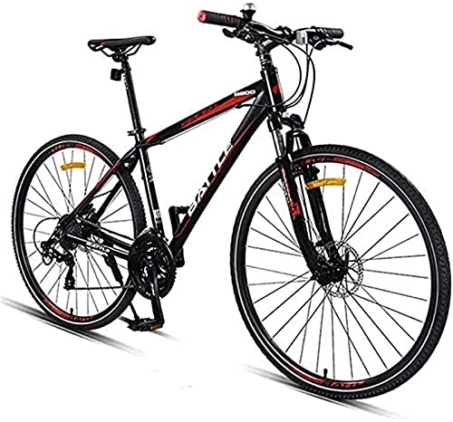 Mountain Bike : JIAWYJ YANGHAO-Adult mountain bike- Adult road bike, 27 speed bike with a suspension fork, mechanical disc brakes, quick release urban commuter bike, 700C (Color:Grey) YGZSDZXC-04 (Color : Black)