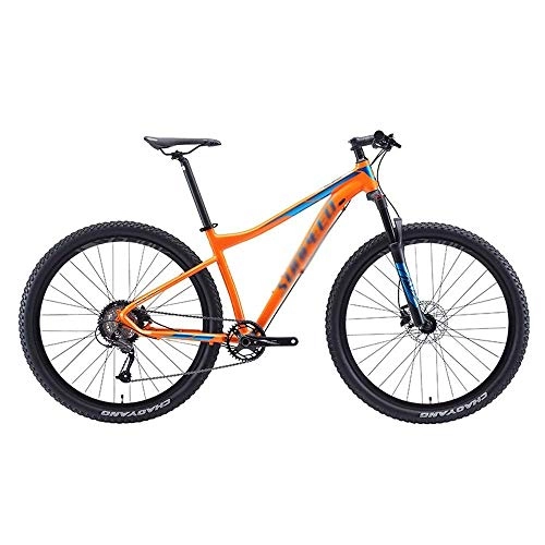 Mountain Bike : JINHH Orange Mountain Bikes, Adult Big Wheels Hardtail Mountain Bike, Aluminum Frame Front Suspension Bicycle, Mountain Trail Bike, 9-Speed (Size : 27.5 inches)