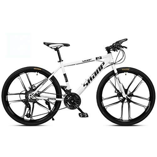 Mountain Bike : JLFSDB 26 Inch Mountain Bicycles 24 / 27 / 30 Speeds Lightweight Aluminium Alloy Frame Front Suspension Disc Brake (Color : White, Size : 30speed)