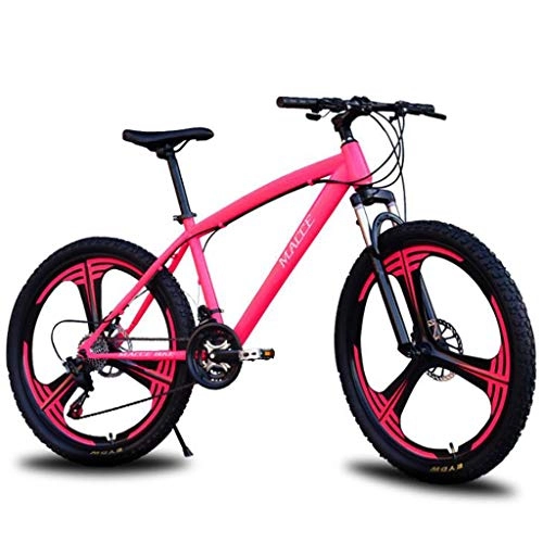 Mountain Bike : JLFSDB 26'' Lightweight Carbon Steel Frame 24 / 27 Speed Disc Brake Dual Suspension Pink (Size : 27speed)