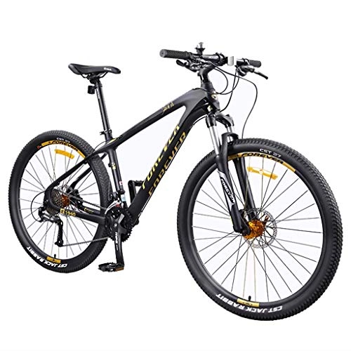 Mountain Bike : JLFSDB 27.5" 27 Speeds Women / Men MTB Bike Lightweight Carbon Fibre Frame Disc Brake Front Suspension (Color : Yellow)